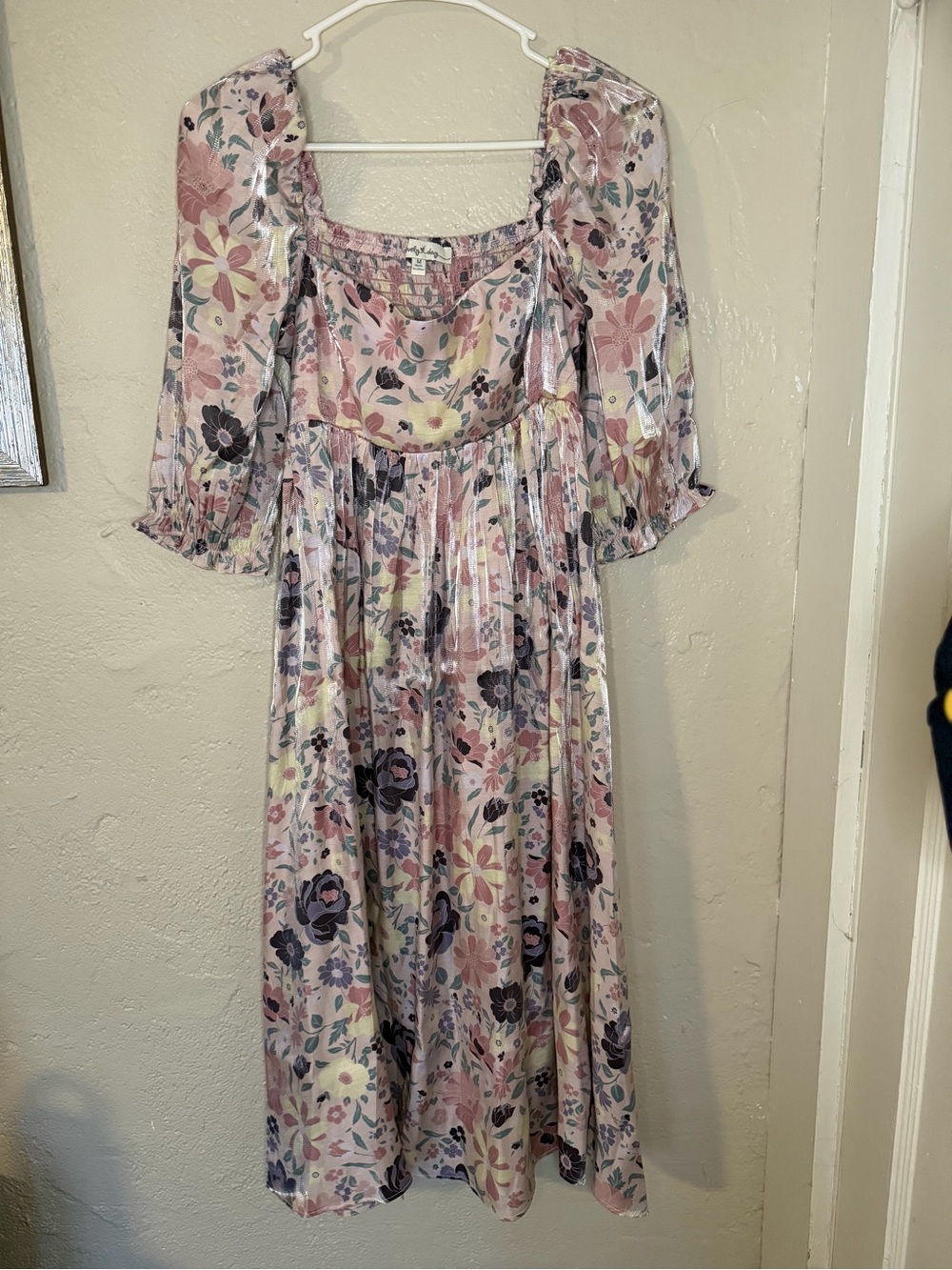 Lovely Day Pink Floral Square-Neck Midi Dress